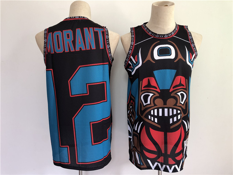 Men Memphis Grizzlies 12 Morant big face Black 2021 NBA Jersey Men Memphis Grizzlies 12 Morant big face Black 2021 NBA Jersey