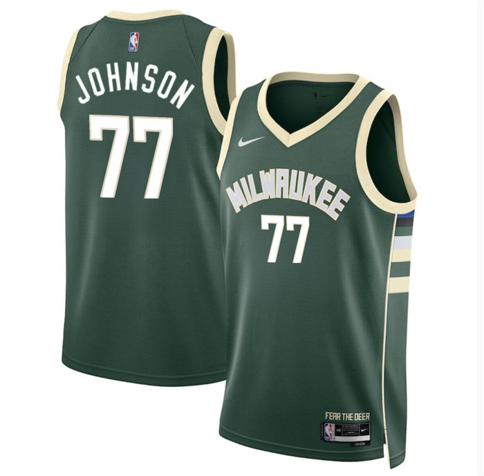 Men's Milwaukee Bucks #77 AJ Johnson Green 2024 Draft Icon Edition Stitched Basketball Jersey Men's Milwaukee Bucks #77 AJ Johnson Green 2024 Draft Icon Edition Stitched Basketball Jersey