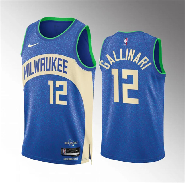 Men's Milwaukee Bucks #12 Danilo Gallinari 2023 24 Blue City Edition Stitched Basketball Jersey Men's Milwaukee Bucks #12 Danilo Gallinari 2023 24 Blue City Edition Stitched Basketball Jersey