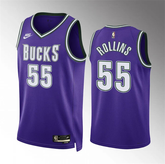 Men's Milwaukee Bucks #55 Ryan Rollins Purple Classic Edition Stitched Basketball Jersey Men's Milwaukee Bucks #55 Ryan Rollins Purple Classic Edition Stitched Basketball Jersey