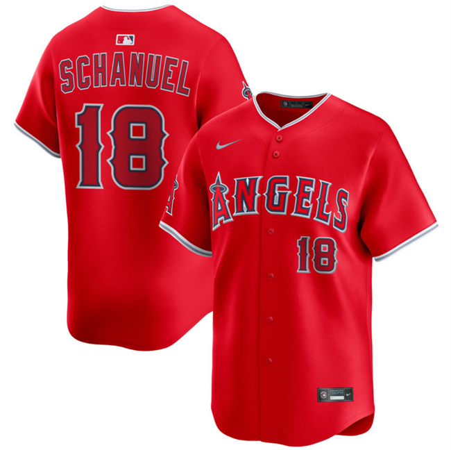 Men's Los Angeles Angels #18 Nolan Schanuel Red Alternate Limited Stitched Baseball Jersey Men's Los Angeles Angels #18 Nolan Schanuel Red Alternate Limited Stitched Baseball Jersey