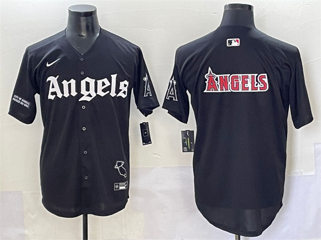 Men's Los Angeles Angels Team Big Logo Black 'Gothic Halo Edition' Vapor Limited Stitched Baseball Jersey Men's Los Angeles Angels Team Big Logo Black 'Gothic Halo Edition' Vapor Limited Stitched Baseball Jersey
