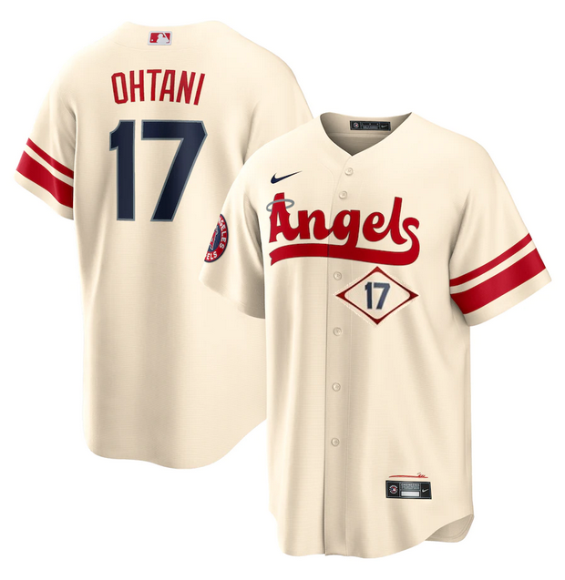 Men's Los Angeles Angels #17 Shohei Ohtani 2022 Cream City Connect Cool Base Stitched Jersey Men's Los Angeles Angels #17 Shohei Ohtani 2022 Cream City Connect Cool Base Stitched Jersey