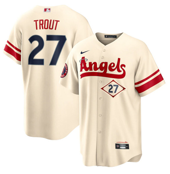 Men's Los Angeles Angels #27 Mike Trout 2022 Cream City Connect Cool Base Stitched Jersey Men's Los Angeles Angels #27 Mike Trout 2022 Cream City Connect Cool Base Stitched Jersey