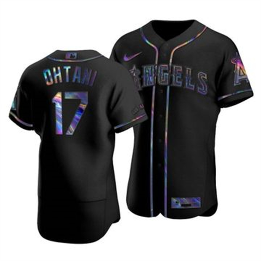 Los Angeles Angels #17 Shohei Ohtani Men's Nike Iridescent Holographic Collection MLB Jersey - Black Los Angeles Angels #17 Shohei Ohtani Men's Nike Iridescent Holographic Collection MLB Jersey - Black