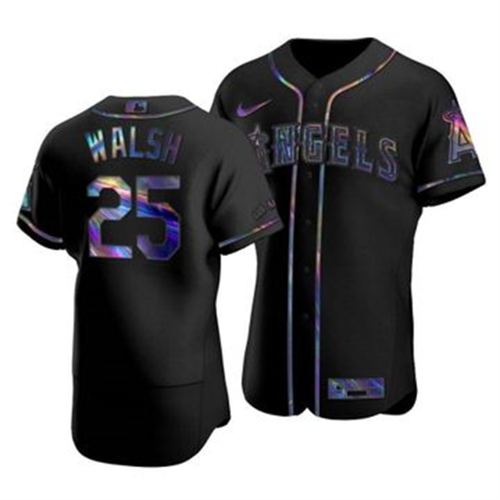 Los Angeles Angels #25 Jared Walsh Men's Nike Iridescent Holographic Collection MLB Jersey - Black Los Angeles Angels #25 Jared Walsh Men's Nike Iridescent Holographic Collection MLB Jersey - Black