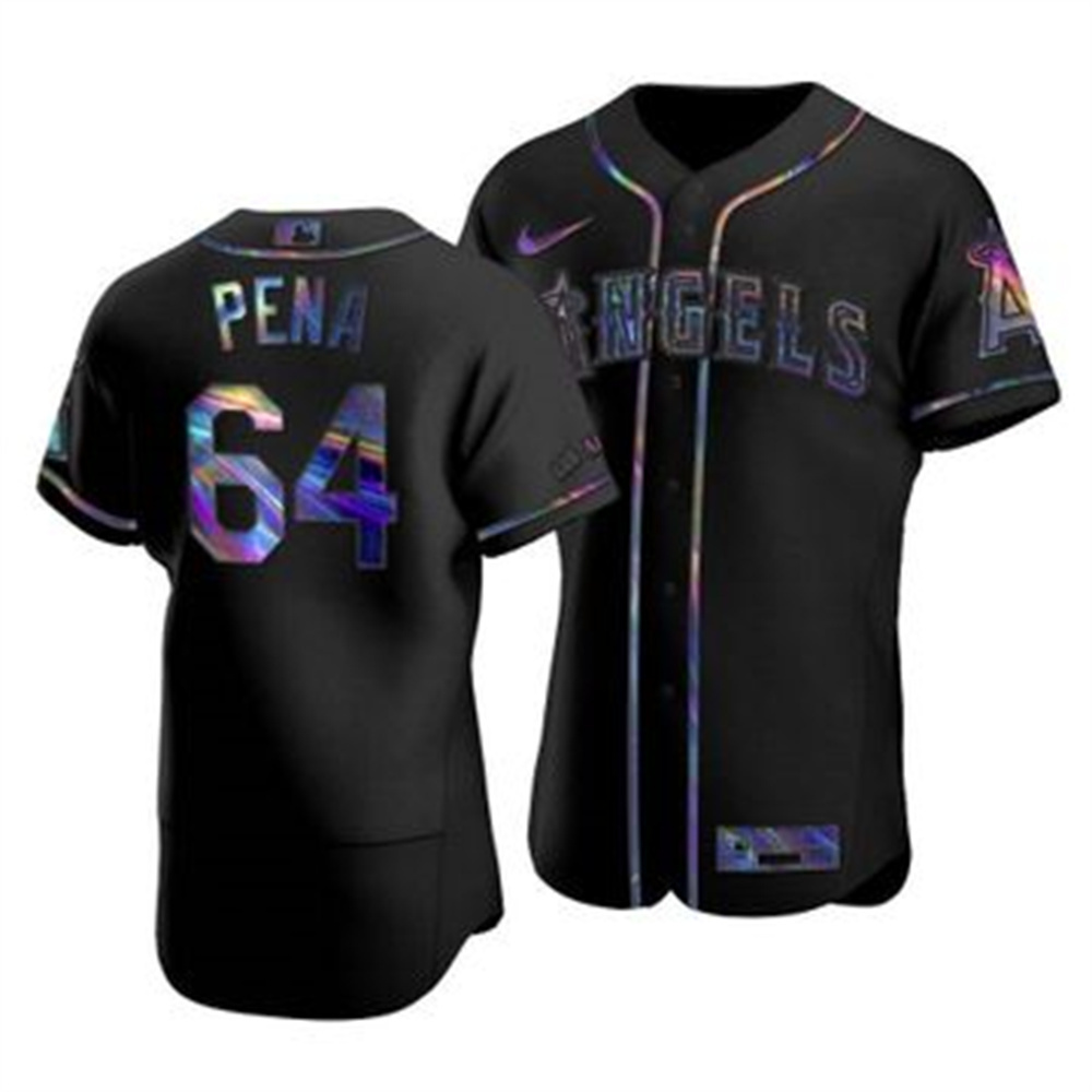 Los Angeles Angels #64 Felix Pena Men's Nike Iridescent Holographic Collection MLB Jersey - Black Los Angeles Angels #64 Felix Pena Men's Nike Iridescent Holographic Collection MLB Jersey - Black
