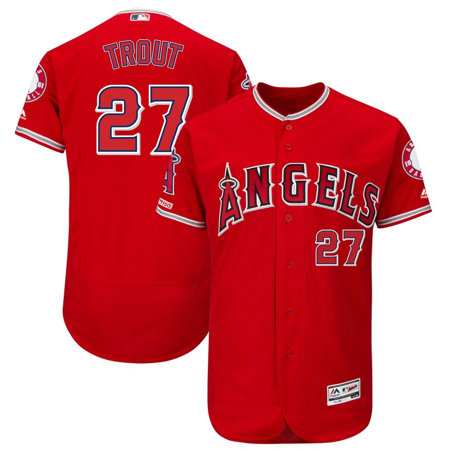 Angels 27 Mike Trout Scarlet 150th Patch Flexbase Jersey Angels 27 Mike Trout Scarlet 150th Patch Flexbase Jersey