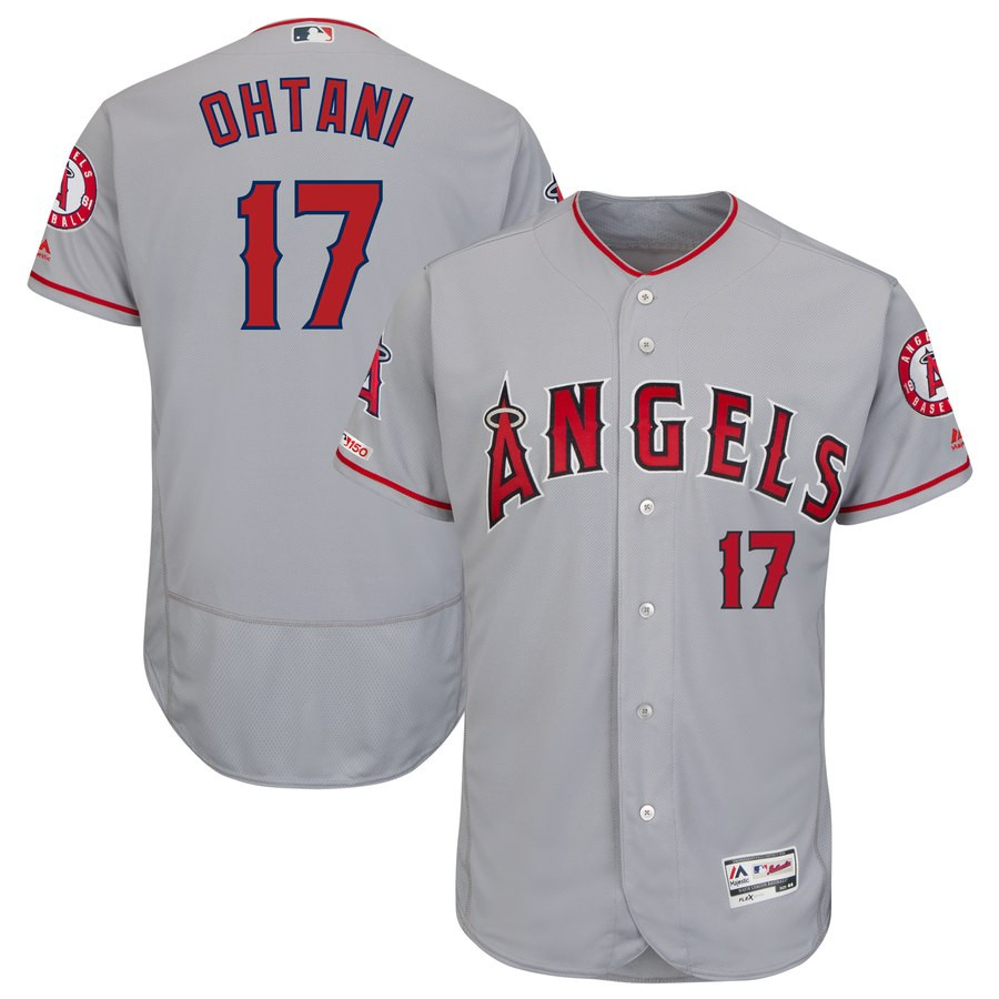 Angels 17 Shohei Ohtani Gray 150th Patch Flexbase Jersey Angels 17 Shohei Ohtani Gray 150th Patch Flexbase Jersey
