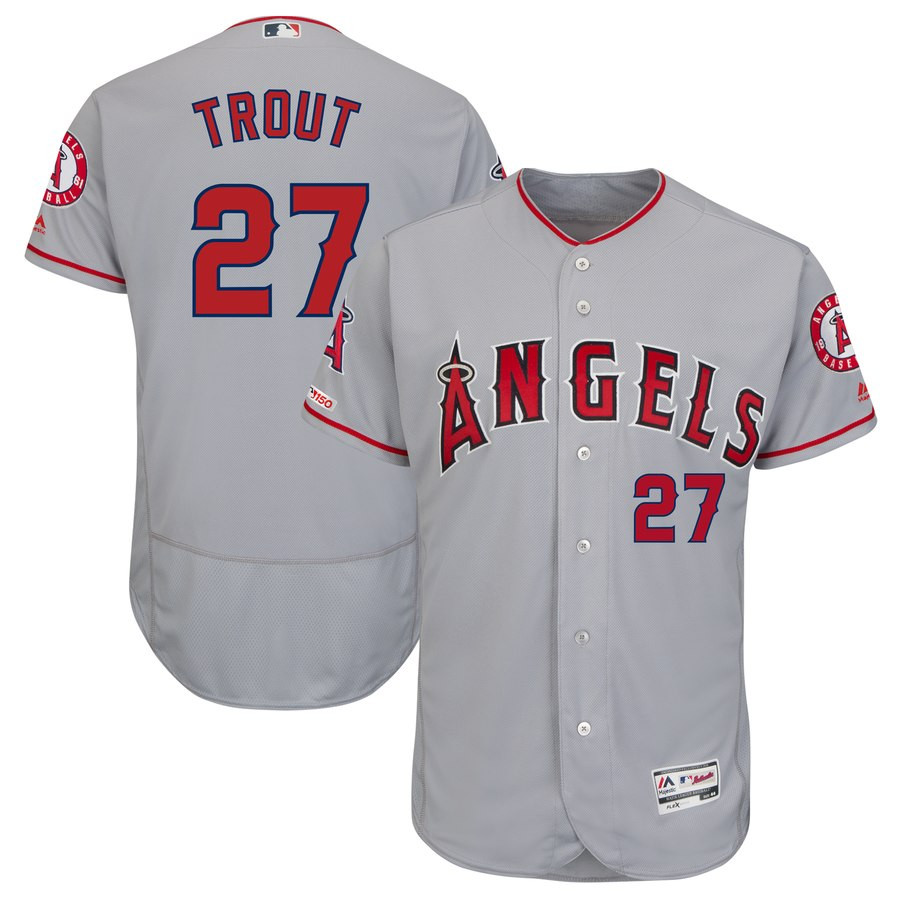 Angels 27 Mike Trout Gray 150th Patch Flexbase Jersey Angels 27 Mike Trout Gray 150th Patch Flexbase Jersey