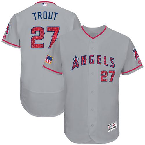 Angels of Anaheim #27 Mike Trout Grey Fashion Stars & Stripes Flexbase Authentic Stitched MLB Jersey Angels of Anaheim #27 Mike Trout Grey Fashion Stars & Stripes Flexbase Authentic Stitched MLB Jersey