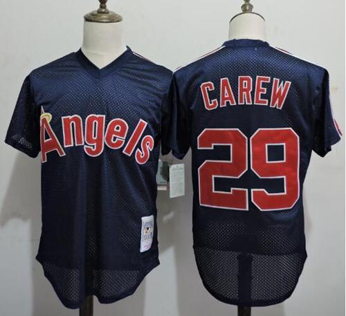 Mitchell And Ness Angels of Anaheim #29 Rod Carew Navy Blue Throwback Stitched MLB Jersey Mitchell And Ness Angels of Anaheim #29 Rod Carew Navy Blue Throwback Stitched MLB Jersey