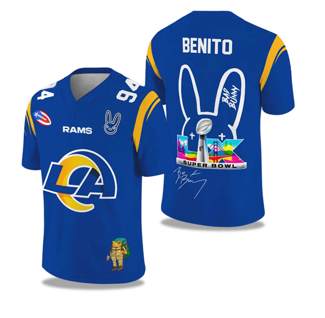 Men's Los Angeles Rams Blue 2025 2026 Bowl LX Print Jersey Men's Los Angeles Rams Blue 2025 2026 Bowl LX Print Jersey
