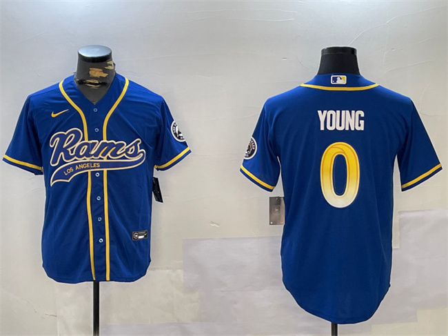 Men's Los Angeles Rams #0 Byron Young Royal Cool Base Stitched Baseball Jersey Men's Los Angeles Rams #0 Byron Young Royal Cool Base Stitched Baseball Jersey