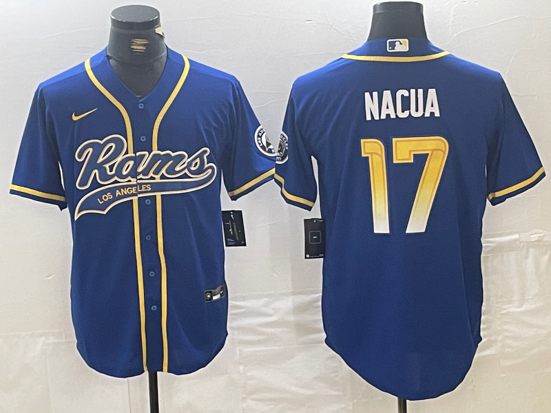 Men's Los Angeles Rams #17 Puka Nacua Royal Cool Base Stitched Baseball Jersey Men's Los Angeles Rams #17 Puka Nacua Royal Cool Base Stitched Baseball Jersey