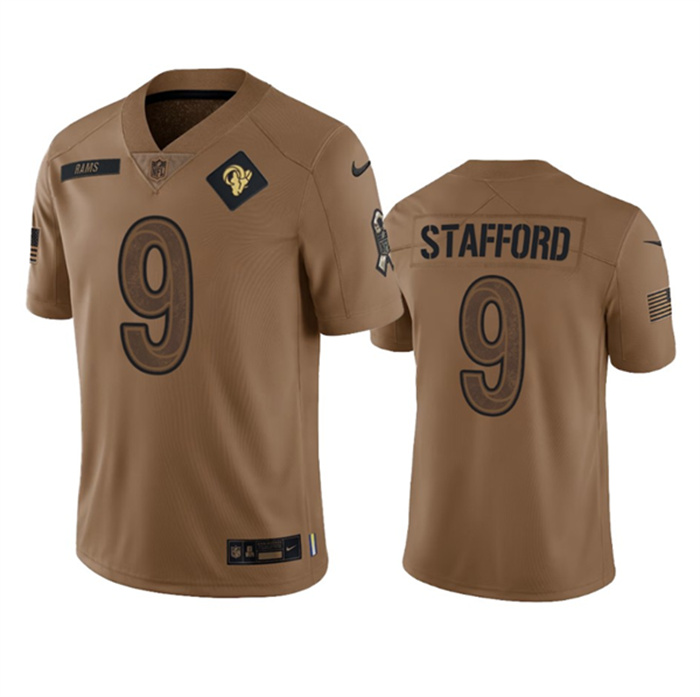Men's Los Angeles Rams #9 Matthew Stafford 2023 Brown Salute To Service Limited Stitched Football Jersey Men's Los Angeles Rams #9 Matthew Stafford 2023 Brown Salute To Service Limited Stitched Football Jersey