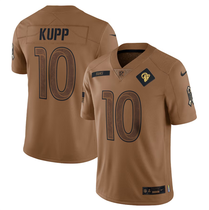 Men's Los Angeles Rams #10 Cooper Kupp 2023 Brown Salute To Service Limited Stitched Football Jersey Men's Los Angeles Rams #10 Cooper Kupp 2023 Brown Salute To Service Limited Stitched Football Jersey