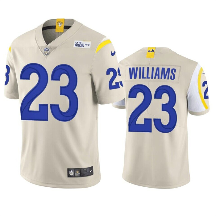 Men's Los Angeles Rams #23 Kyren Williams Bone Vapor Limited Stitched Football Jersey Men's Los Angeles Rams #23 Kyren Williams Bone Vapor Limited Stitched Football Jersey