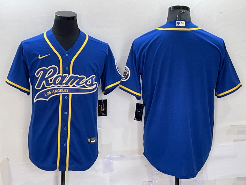 Men's Los Angeles Rams Blank Blue With Patch Cool Base Stitched Baseball Jersey_副本 Men's Los Angeles Rams Blank Blue With Patch Cool Base Stitched Baseball Jersey_副本