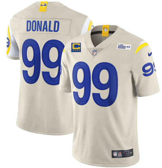 Men's Los Angeles Rams #99 Aaron Donald 2022 Bone With 4-Star C Patch Vapor Untouchable Limited Stitched Jersey Men's Los Angeles Rams #99 Aaron Donald 2022 Bone With 4-Star C Patch Vapor Untouchable Limited Stitched Jersey