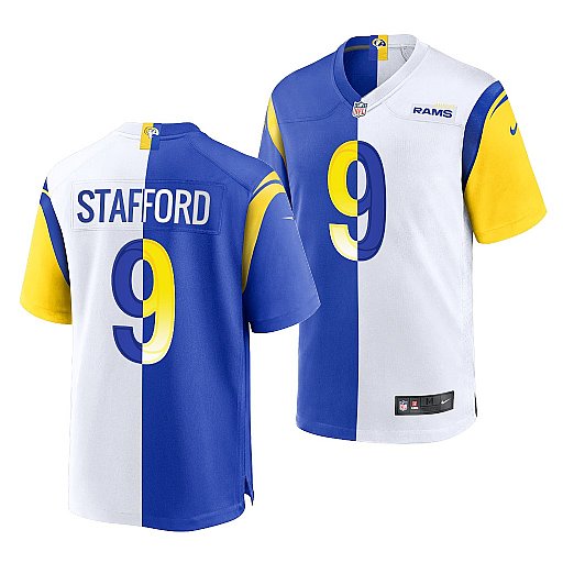 Men's Los Angeles Rams #9 Matthew Stafford Royal White Split Stitched Football Jersey Men's Los Angeles Rams #9 Matthew Stafford Royal White Split Stitched Football Jersey