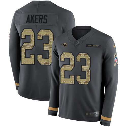 Nike Rams #23 Cam Akers Anthracite Salute to Service Men's Stitched NFL Limited Therma Long Sleeve Jersey Nike Rams #23 Cam Akers Anthracite Salute to Service Men's Stitched NFL Limited Therma Long Sleeve Jersey