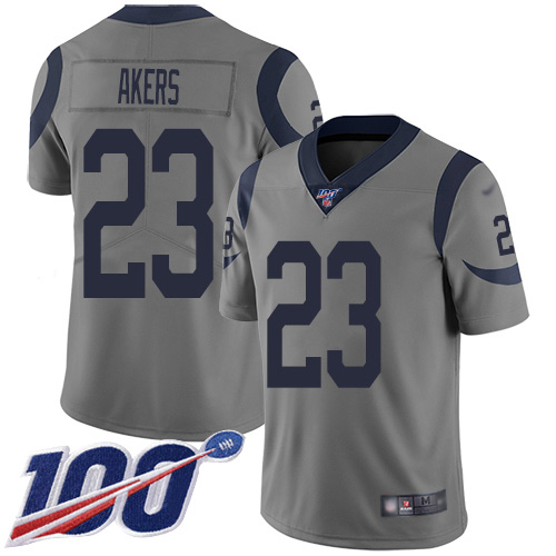 Nike Rams #23 Cam Akers Gray Men's Stitched NFL Limited Inverted Legend 100th Season Jersey Nike Rams #23 Cam Akers Gray Men's Stitched NFL Limited Inverted Legend 100th Season Jersey