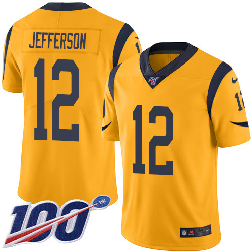Nike Rams #12 Van Jefferson Gold Men's Stitched NFL Limited Rush 100th Season Jersey Nike Rams #12 Van Jefferson Gold Men's Stitched NFL Limited Rush 100th Season Jersey