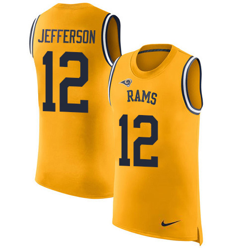 Nike Rams #12 Van Jefferson Gold Men's Stitched NFL Limited Rush Tank Top Jersey Nike Rams #12 Van Jefferson Gold Men's Stitched NFL Limited Rush Tank Top Jersey