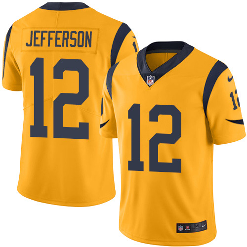 Nike Rams #12 Van Jefferson Gold Men's Stitched NFL Limited Rush Jersey Nike Rams #12 Van Jefferson Gold Men's Stitched NFL Limited Rush Jersey