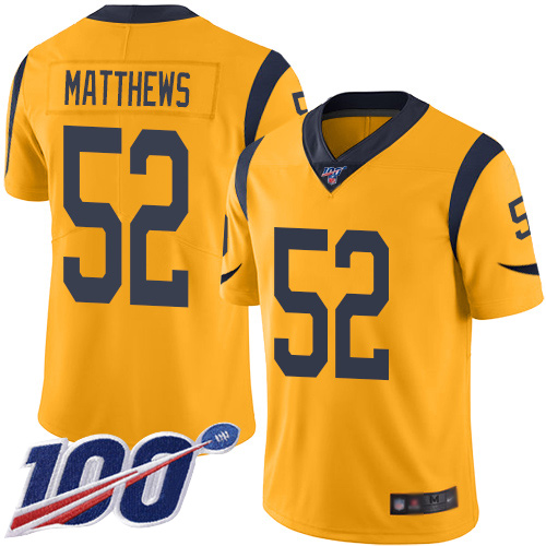 Rams #52 Clay Matthews Gold Men's Stitched Football Limited Rush 100th Season Jersey Rams #52 Clay Matthews Gold Men's Stitched Football Limited Rush 100th Season Jersey