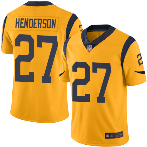 Rams #27 Darrell Henderson Gold Men's Stitched Football Limited Rush Jersey Rams #27 Darrell Henderson Gold Men's Stitched Football Limited Rush Jersey
