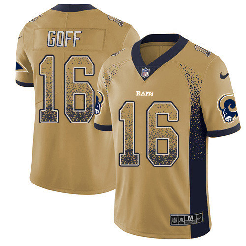Nike Rams 16 Jared Goff Gold Drift Fashion Limited Jersey Nike Rams 16 Jared Goff Gold Drift Fashion Limited Jersey