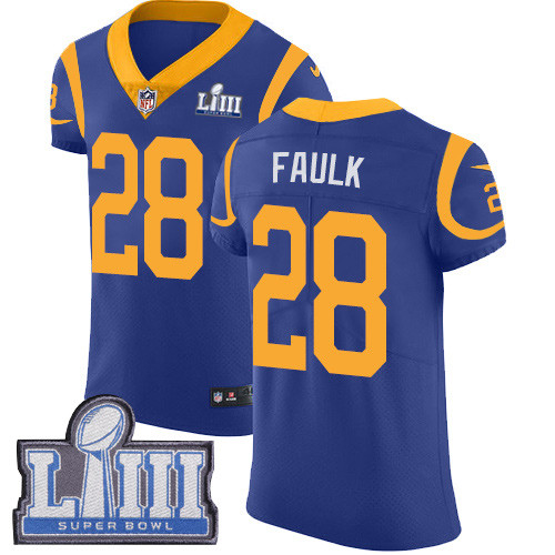 Nike Rams #28 Marshall Faulk Royal Blue Alternate Super Bowl LIII Bound Men's Stitched NFL Vapor Untouchable Elite Jersey Nike Rams #28 Marshall Faulk Royal Blue Alternate Super Bowl LIII Bound Men's Stitched NFL Vapor Untouchable Elite Jersey