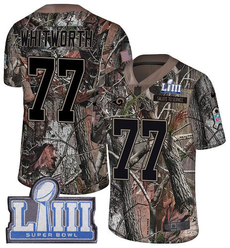Nike Rams #77 Andrew Whitworth Camo Super Bowl LIII Bound Men's Stitched NFL Limited Rush Realtree Jersey Nike Rams #77 Andrew Whitworth Camo Super Bowl LIII Bound Men's Stitched NFL Limited Rush Realtree Jersey