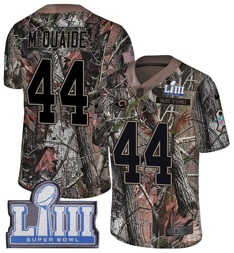 Nike Rams #44 Jacob McQuaide Camo Super Bowl LIII Bound Men's Stitched NFL Limited Rush Realtree Jersey Nike Rams #44 Jacob McQuaide Camo Super Bowl LIII Bound Men's Stitched NFL Limited Rush Realtree Jersey