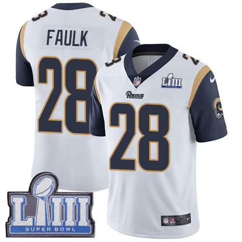 Nike Rams #28 Marshall Faulk White Super Bowl LIII Bound Men's Stitched NFL Vapor Untouchable Limited Jersey Nike Rams #28 Marshall Faulk White Super Bowl LIII Bound Men's Stitched NFL Vapor Untouchable Limited Jersey