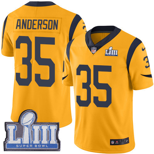 Nike Rams #35 C.J. Anderson Gold Super Bowl LIII Bound Men's Stitched NFL Limited Rush Jersey Nike Rams #35 C.J. Anderson Gold Super Bowl LIII Bound Men's Stitched NFL Limited Rush Jersey