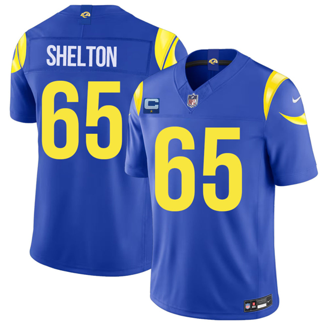 Men's Los Angeles Rams #65 Coleman Shelton Royal 2026 F.U.S.E. 1-Star C Patch Vapor Limited Stitched Football Jersey Men's Los Angeles Rams #65 Coleman Shelton Royal 2026 F.U.S.E. 1-Star C Patch Vapor Limited Stitched Football Jersey