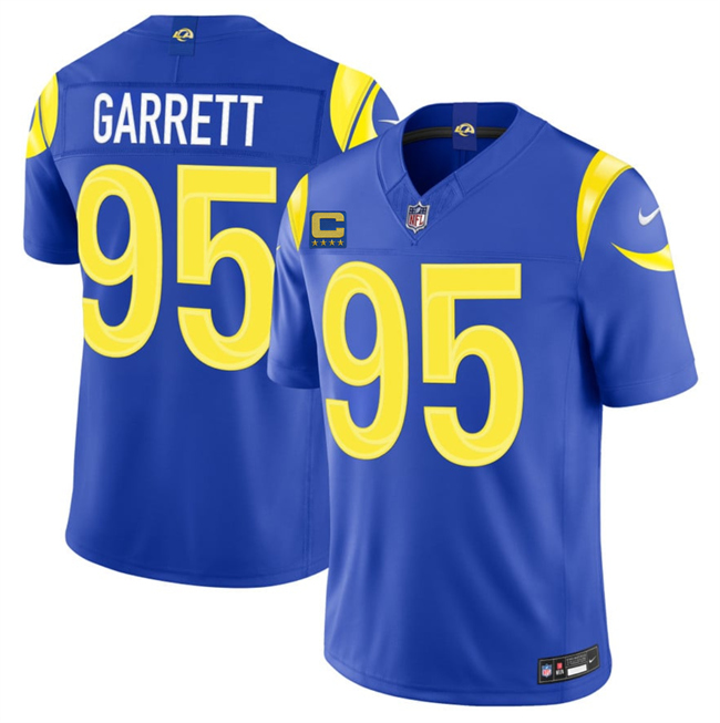 Men's Los Angeles Rams #95 Myles Garrett Royal 2026 F.U.S.E. 4-Star C Patch Vapor Limited Stitched Football Jersey Men's Los Angeles Rams #95 Myles Garrett Royal 2026 F.U.S.E. 4-Star C Patch Vapor Limited Stitched Football Jersey