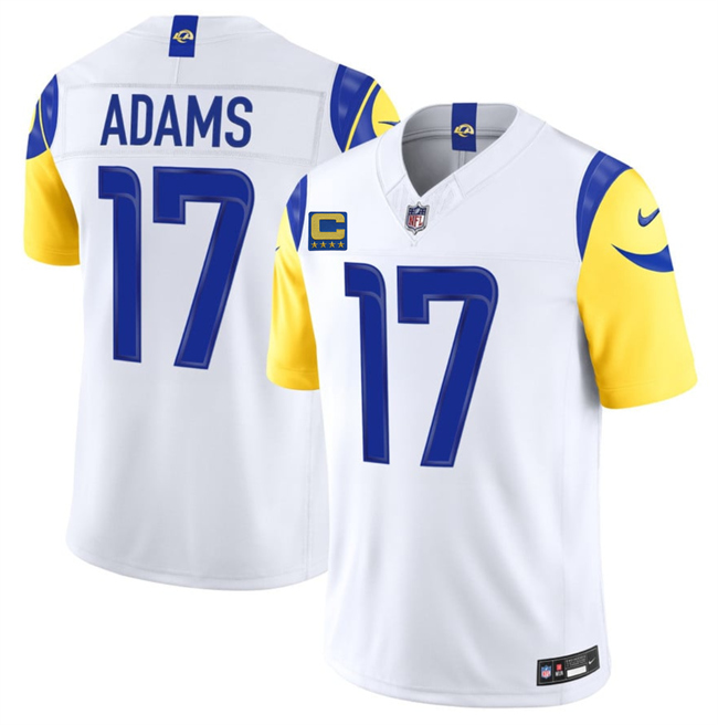 Men's Los Angeles Rams #17 Davante Adams White 2026 F.U.S.E. 4-Star C Patch Vapor Limited Stitched Football Jersey Men's Los Angeles Rams #17 Davante Adams White 2026 F.U.S.E. 4-Star C Patch Vapor Limited Stitched Football Jersey