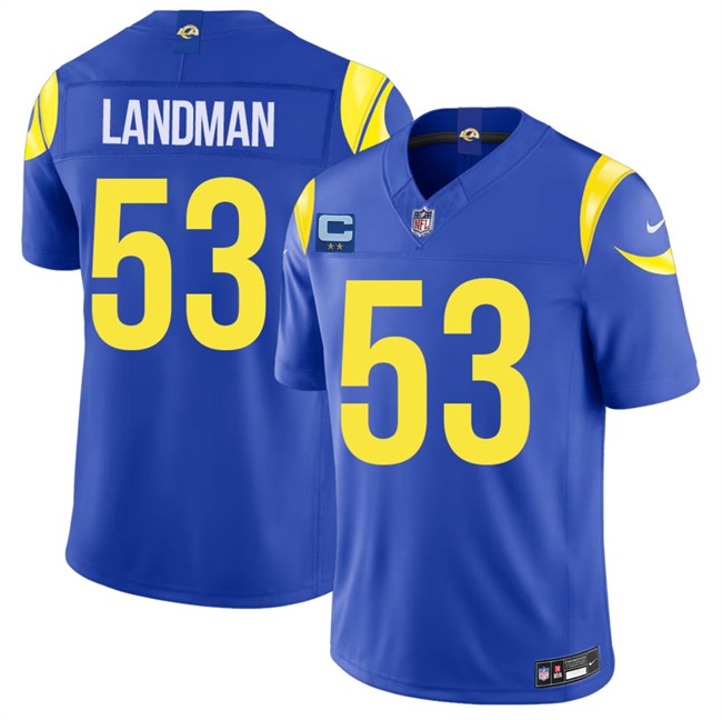 Men's Los Angeles Rams #53 Nate Landman Royal 2026 F.U.S.E. 2-Star C Patch Vapor Limited Stitched Football Jersey Men's Los Angeles Rams #53 Nate Landman Royal 2026 F.U.S.E. 2-Star C Patch Vapor Limited Stitched Football Jersey
