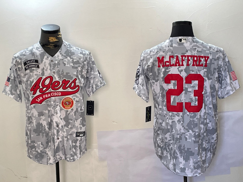 Men's San Francisco 49ers #23 Christian McCaffrey 2024 Arctic Camo Salute To Service Stitched Baseball Jersey 5 Men's San Francisco 49ers #23 Christian McCaffrey 2024 Arctic Camo Salute To Service Stitched Baseball Jersey 5