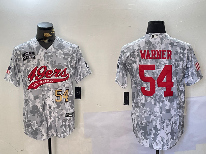 Men's San Francisco 49ers #54 Fred Warner 2024 Arctic Camo Salute To Service Stitched Baseball Jersey 3 Men's San Francisco 49ers #54 Fred Warner 2024 Arctic Camo Salute To Service Stitched Baseball Jersey 3