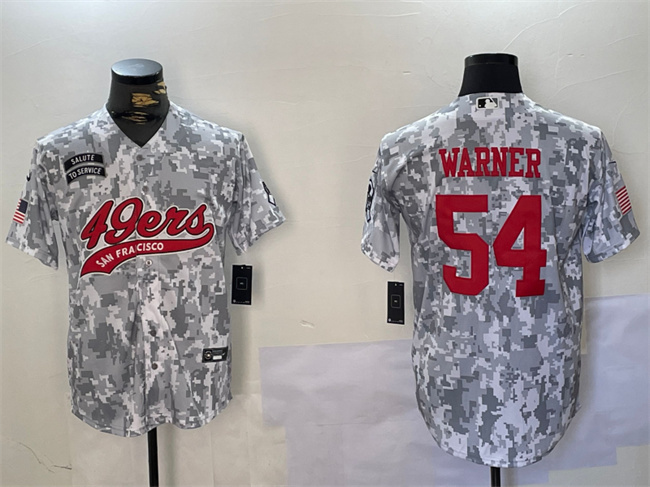 Men's San Francisco 49ers #54 Fred Warner 2024 Arctic Camo Salute To Service Stitched Baseball Jersey Men's San Francisco 49ers #54 Fred Warner 2024 Arctic Camo Salute To Service Stitched Baseball Jersey
