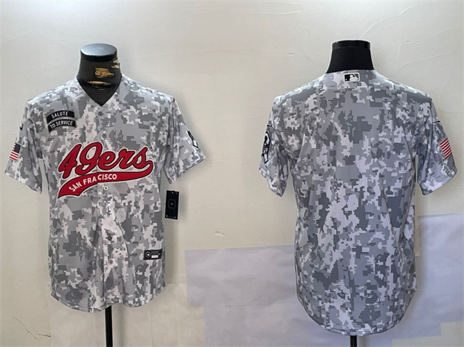 Men's San Francisco 49ers Blank 2024 Arctic Camo Salute To Service Stitched Baseball Jersey Men's San Francisco 49ers Blank 2024 Arctic Camo Salute To Service Stitched Baseball Jersey