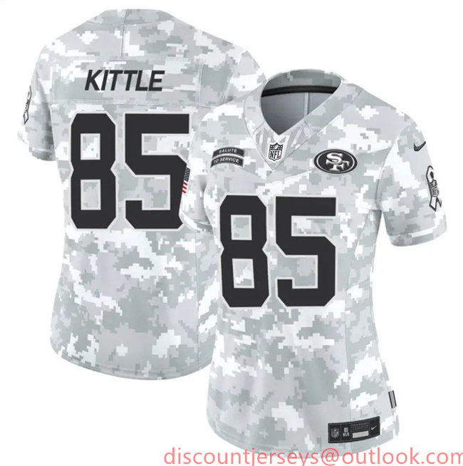 Women's San Francisco 49ers #85 George Kittle 2024 F.U.S.E Arctic Camo Salute To Service Limited Stitched Jersey(Run Small) Women's San Francisco 49ers #85 George Kittle 2024 F.U.S.E Arctic Camo Salute To Service Limited Stitched Jersey(Run Small)