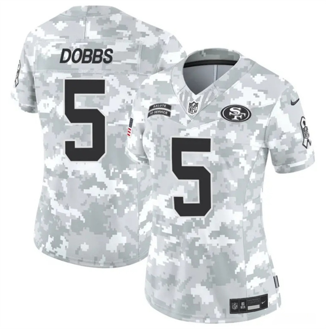 Women's San Francisco 49ers #5 Joshua Dobbs 2024 F.U.S.E Arctic Camo Salute To Service Limited Stitched Jersey(Run Small) Women's San Francisco 49ers #5 Joshua Dobbs 2024 F.U.S.E Arctic Camo Salute To Service Limited Stitched Jersey(Run Small)
