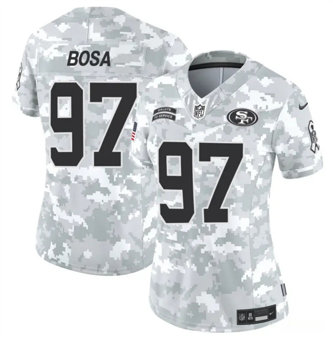 Women's San Francisco 49ers #97 Nick Bosa 2024 F.U.S.E Arctic Camo Salute To Service Limited Stitched Jersey(Run Small) Women's San Francisco 49ers #97 Nick Bosa 2024 F.U.S.E Arctic Camo Salute To Service Limited Stitched Jersey(Run Small)