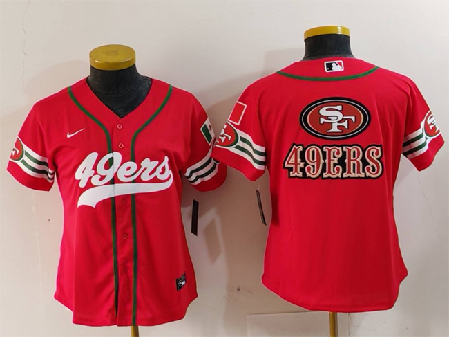 Women's San Francisco 49ers Team Big Logo Red Mexico With Patch Cool Base Stitched Baseball Jersey(Run Small) 2